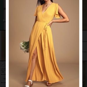 Lulu’s Much Obliged Golden Yellow Wrap Maxi Dress
